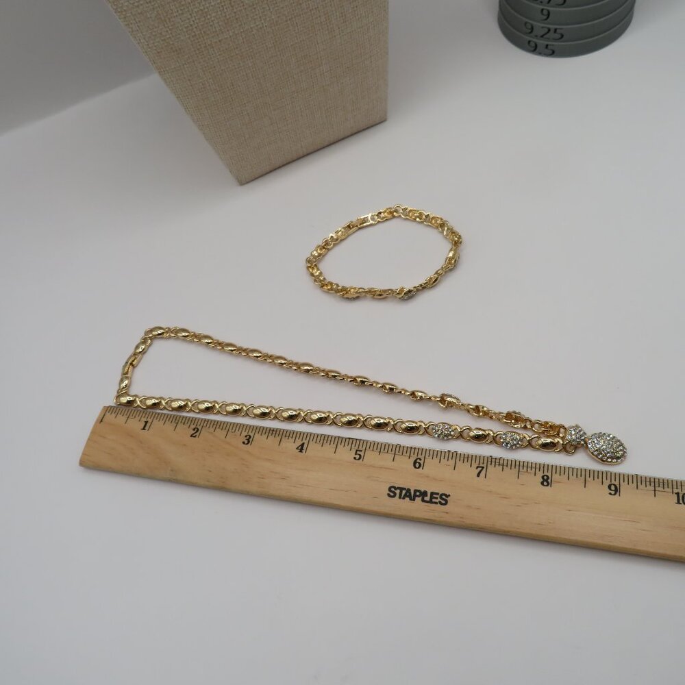 Gold Tone Rhinestone Necklace and Bracelet Set - Picture 14 of 14